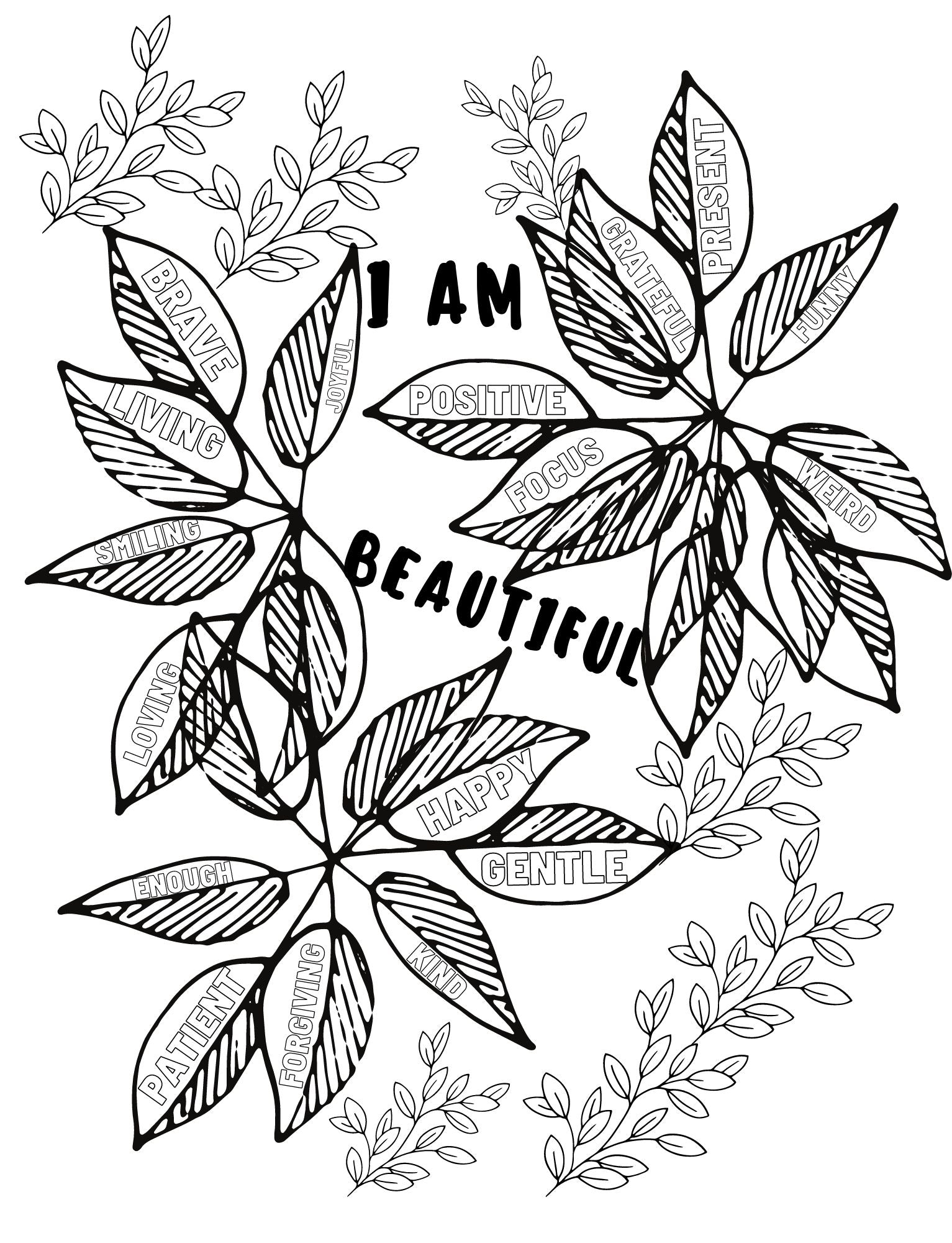 "I AM" Daily Coloring Book with Affirmations and Self-reflections